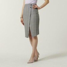Falda Lápiz Cuadros Look Envolvente Botón Cuadros Gris Vestido CARRERA Talla Grande Nuevo