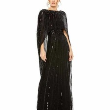 EMBELLISHED COLUMN CAPE GOWN