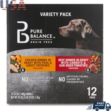 Grain Free Wet Dog Food Variety Pack Chicken  Beef Dinner Cups 12 Count New