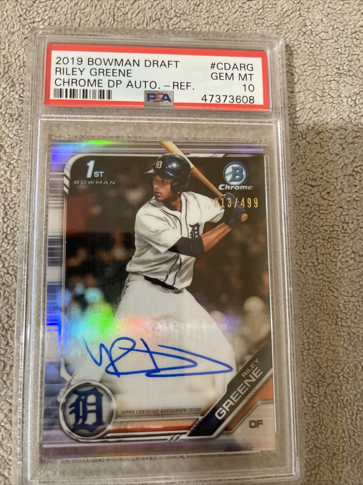 2019 Bowman Chrome RILEY GREENE Refractor /499 Auto PSA 10 RC Rookie Card 🥵 🔥