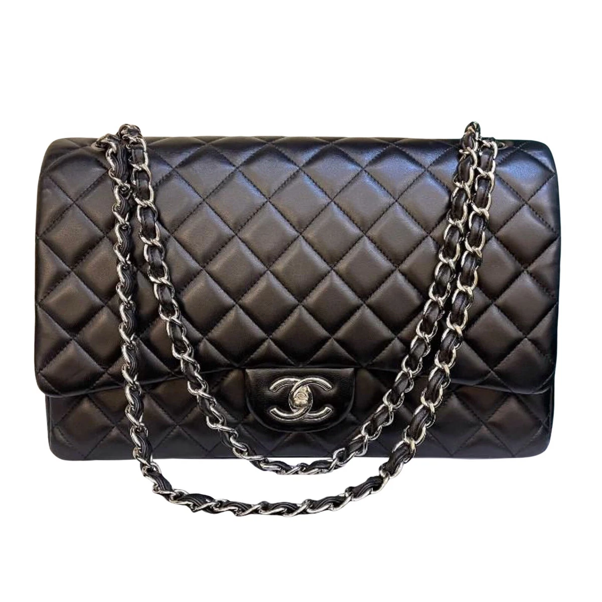 Chanel Maxi Black Quilted Lambskin Classic Double Flap Bag 100