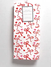 Studio Collection Valentine Set of 2 Kitchen Towels Red Ribbon Bows & Hearts