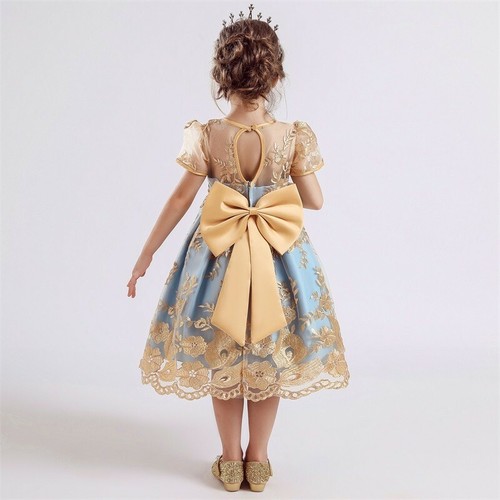 Girls Kids Princess Formal Pageant Wedding Birthday Party Dress with Flower Bow - Picture 4 of 4