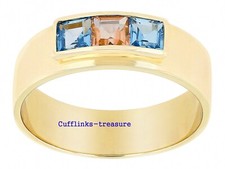 Natural Citrin  Blue topaz Gemstones with 925 Silver Gold Plated Band Ring 332