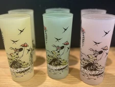 Libby Queens Garden Frosted Drinking Glasses Mid Century Modern  6 1/2”  Pastels