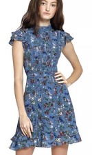 Alice + Olivia Marta High Neck Floral Silk Dress Blue Size 8 NWT