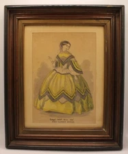 Framed Antique Engraving Print Woman from Godey's Lady's Book 1848 Fashion Dress