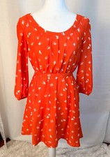 Urban Outfitters Cooperative Bird Print Dress Orange Silky Size M Pockets
