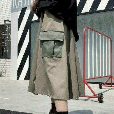 Womens Army Green Skirts Pocket Casual Military Baggy Cotton