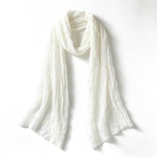 Long Lightweight Scarf Cotton Linen Narrow Pleated Style for All Seasons