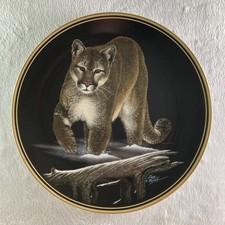 Piatto COUGAR Nature's Nightime Realm Gregg Murray Hamilton Big Cat nero oro