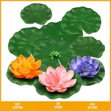 Vibrant Floating Foam Lotus Flowers & Lily Pads with Frog 10 Pack