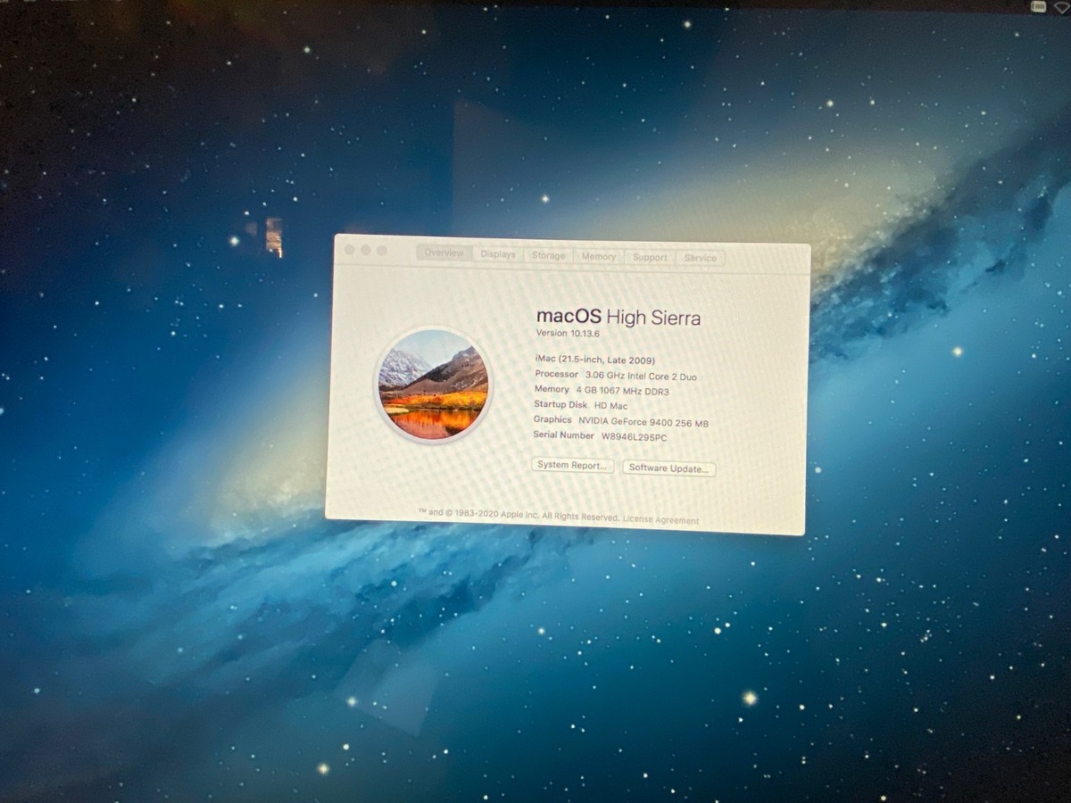 iMac (Late 2009) High Sierra 21.5 inch 4 GB 3.06GHz Intel Core 2 
