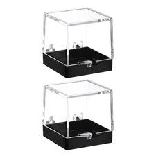 2 Pcs Plastic Mineral Storage Display Boxes Transparent Square Holder 3.50 cm
