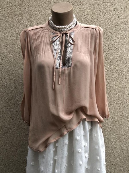 Women French Connection Shirt Beige Silk 40 / L /