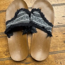 Feelgoodz Zensole Western Boho Flip Flops Black And White Womens Size 7/8