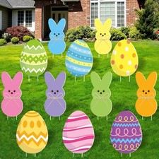 12 Pcs Easter Yard Signs Outdoor Bunny Eggs Lawn Sign with Stakes Waterproof ...