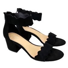 Crown Vintage Black Suede Thelania Strap Toe Heeled Sandals Women's 6