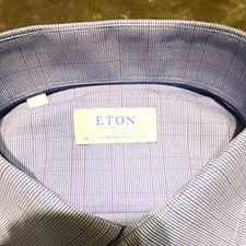 Eton Contemporary Blue Check Cotton Twill Dress Shirt 17.5 Neck 44 Chest