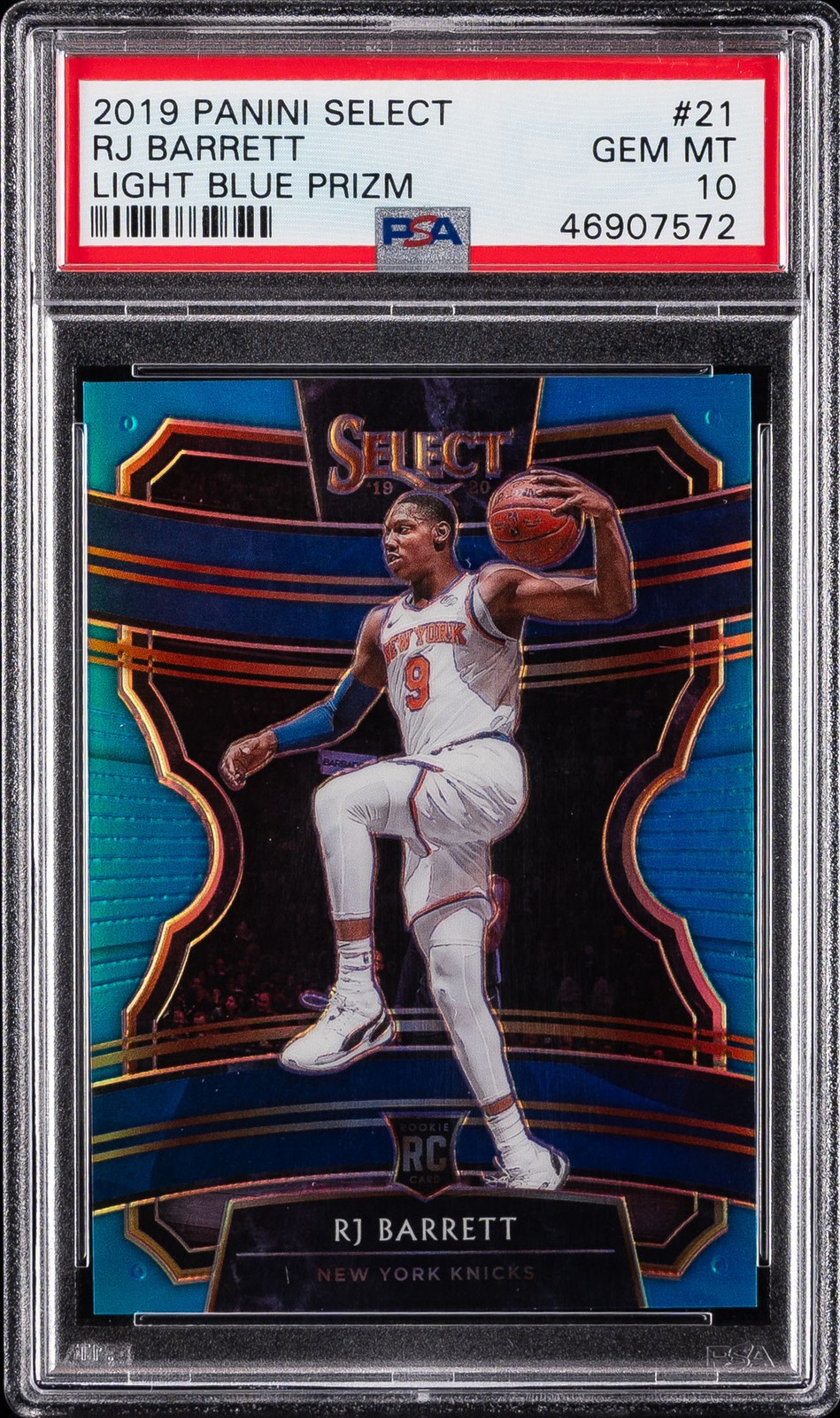 2019 PANINI SELECT LIGHT BLUE PRIZM #21 RJ BARRETT 063/299 PSA 10