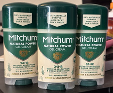 3 Mitchum Natural Power Gel Cream Amber  Sandalwood Deodorant 63g 2.25 Oz.