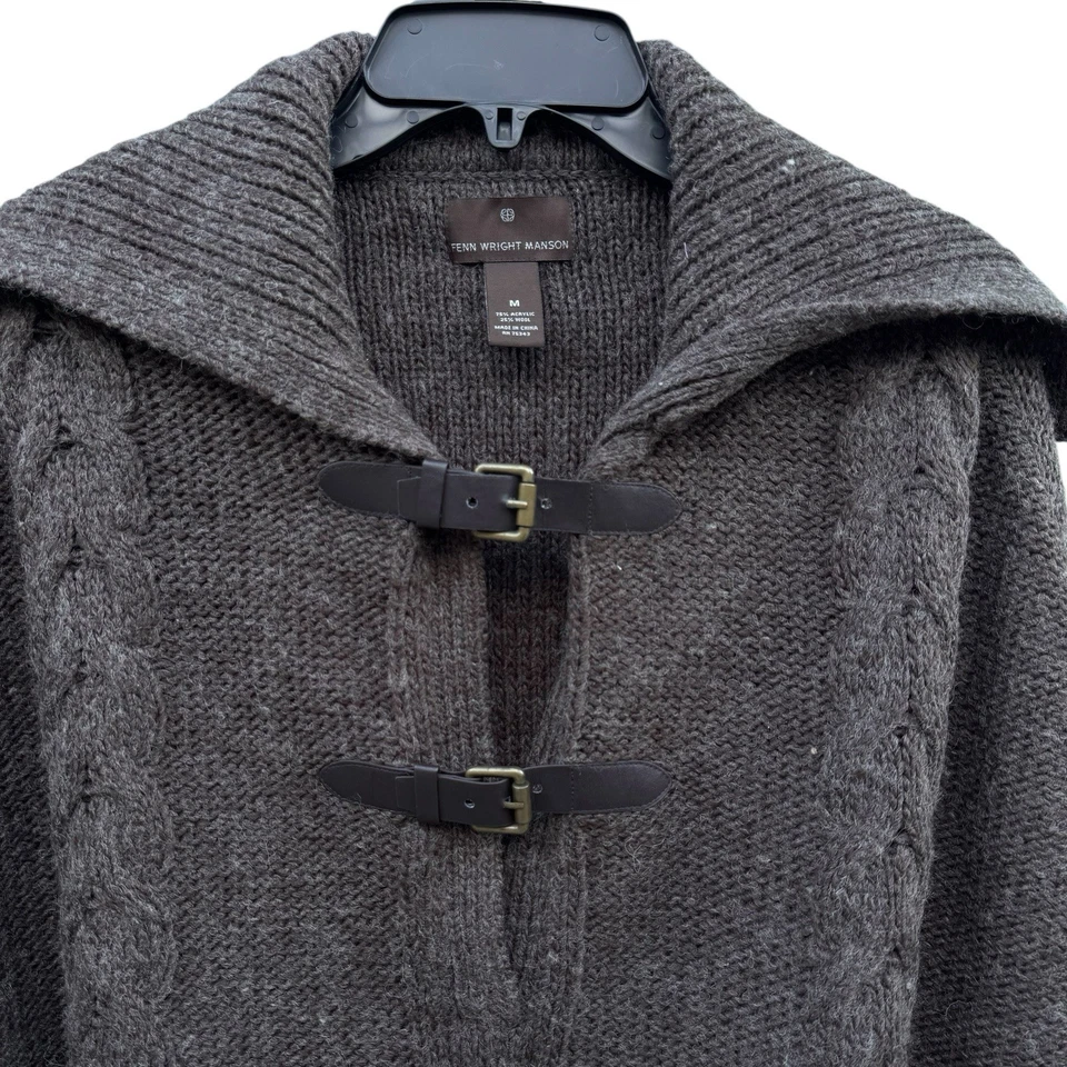Suéter Poncho Suéter Fenn Wright Manson Tejido con Cable Grueso Hebilla Frontal Capa M Lana Foto 3 de 4