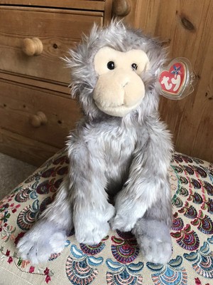 2006 Ty Beanie Baby Buddy Kiki silbergrau Makaken Affe weiches Plüschtier 13 Zoll