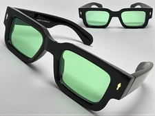 Men Classic Vintage Retro Hardcore Biker SUNGLASSES Thick Black Frame Green Lens