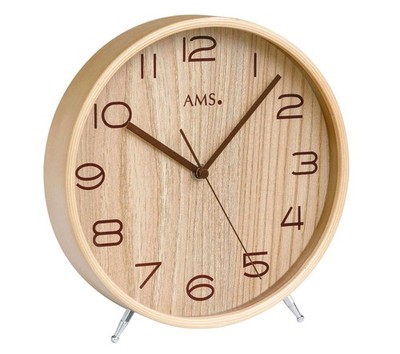 AMS -Naturholz 22cm- 5118 Moderne Tischuhr mit Funkwerk, batterie betrieben - Mo