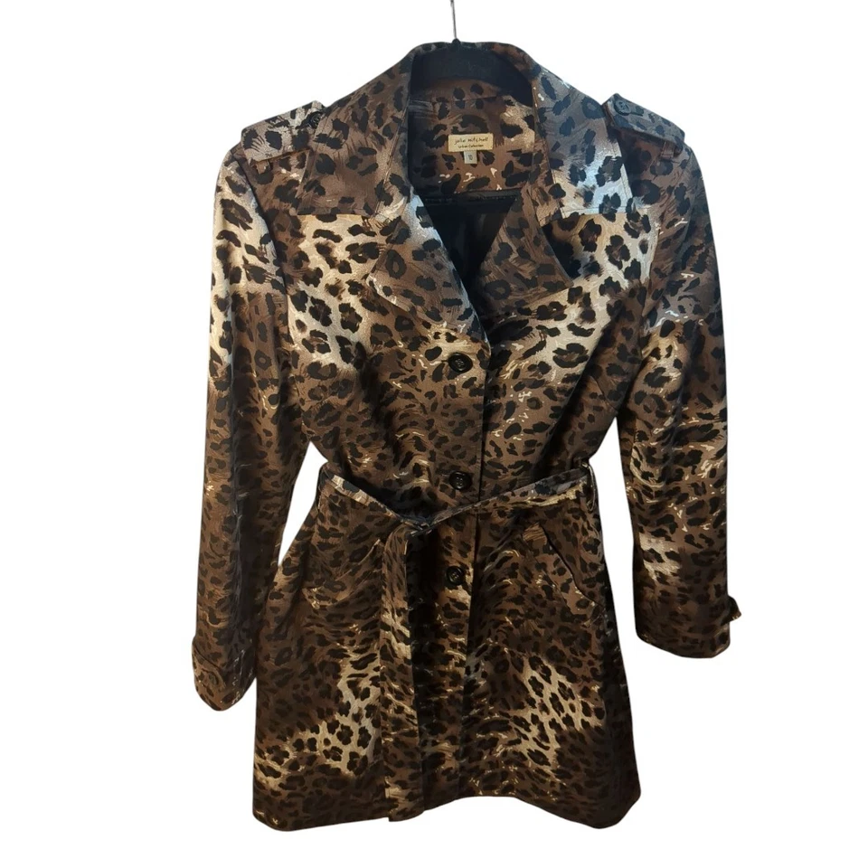 J Mitchell леопард подпоясанный Тренч / дождевик животное печати Sz 10/M - Изображение 4 из 4