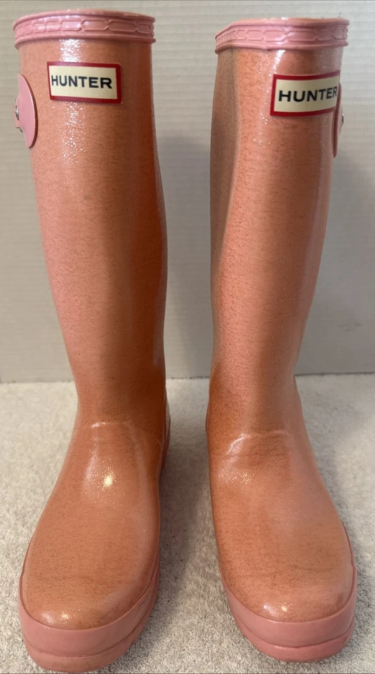 Botas de chuva Hunter Originals meninas tamanho 6B altura rosa glitter borracha - Imagem 2 de 4