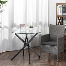 DecHome Tavolo Rotondo da Pranzo Cucina in Vetro/Metallo 80x80x75 cm Nero