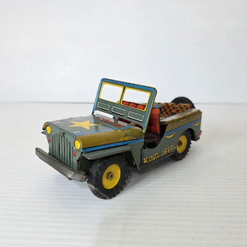 King Jeep Tin Litho Friction Whirring Motor Sound Japan Vintage Toy 