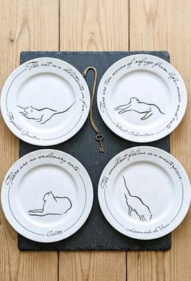 Minou Liz Ross Cat Plates Set of 4 The Monkey and The Peddler Literary Quotes 8 