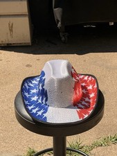 American Flag Women Cowboy Hat Western Red White Blue Stars