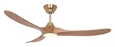 DC Fan with LED Remote Control Eco Light Genuine Brass Oak 152cm