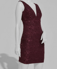 Siena Women's Red Floral Plunge-Neck Stretch Jacquard Bodycon Dress Size 2