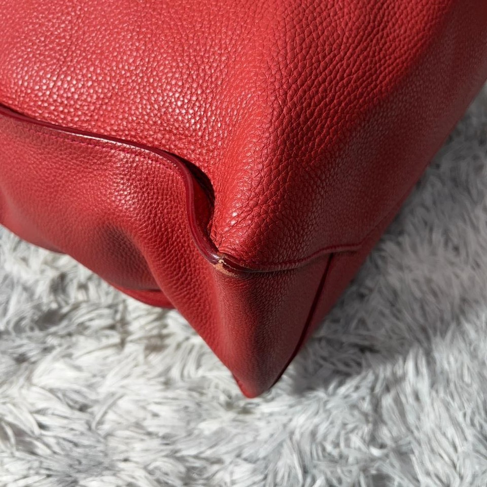 Miu Miu Leather Tote Bag Red Gold Logo Shopper Style Authentic Used ...