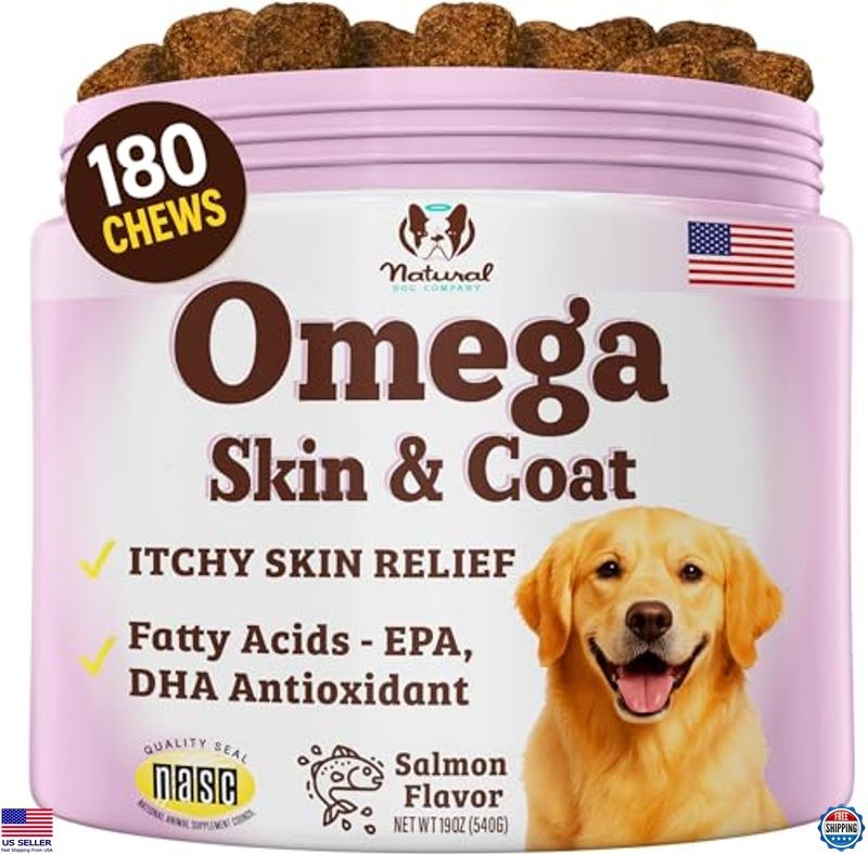 Omega Chews for Dogs - Skin & Coat Support, Salmon Oil, 180 