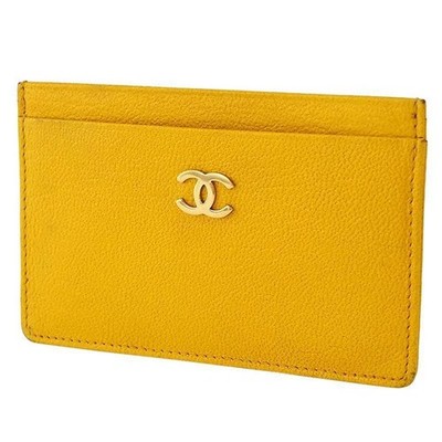 Chanel Card Case Leather Yellow Compact
