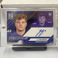 2024 Donruss Elite #PAL-JMC J.J. McCarthy Pen Pals Blue Parallel Ink Auto SSP