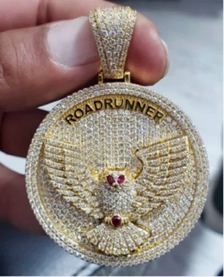 3Ct Lab Created Round Custom Word With Flying Bird Men's Pendant 14K Gold Plated