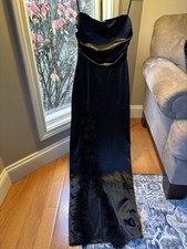 Windsor Strapless Feather Trim Long Evening Gown Black Women’s Medium Formal