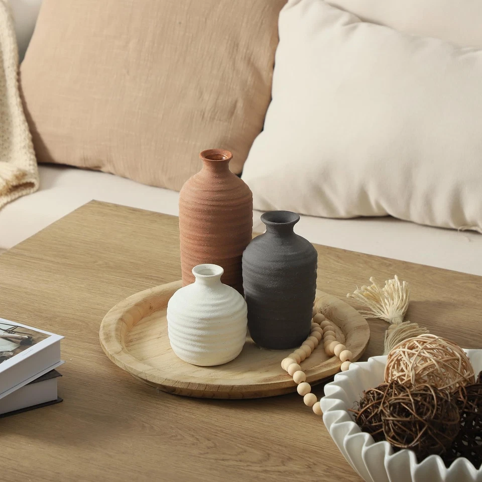 Ceramic Vase Set of 3 Neutral Decorative Vase for Farmhouse, Boho, or Rustic ... - Image 4 of 4
