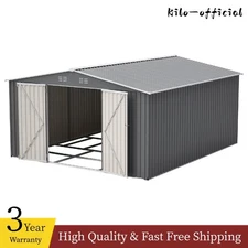12x14ft Heavy-Duty Outdoor Garden Metal Storage Shed w/ Windows & Lockable Doors