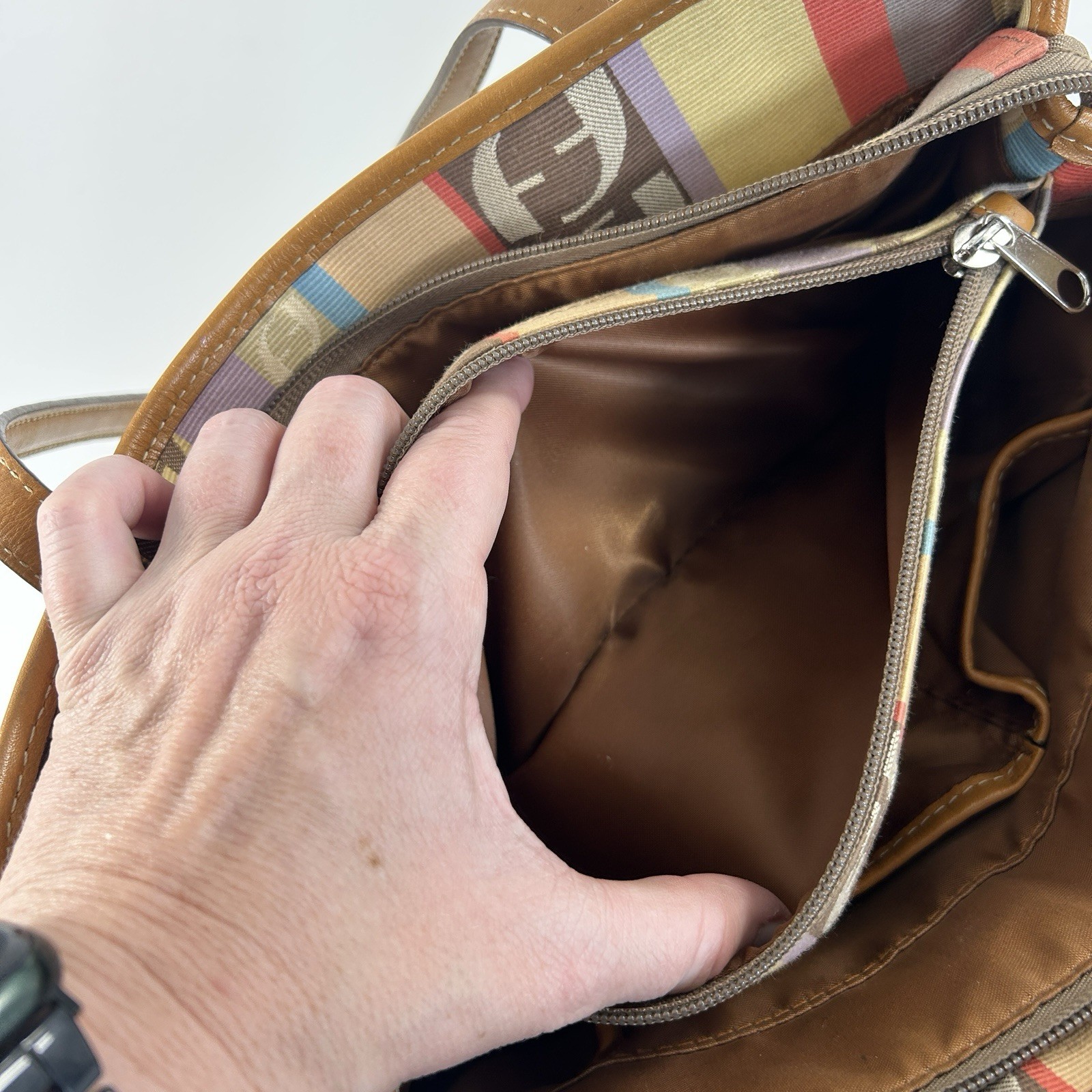 Fossil Elegant Striped Patchwork Shoulder Bag Pur… - image 11