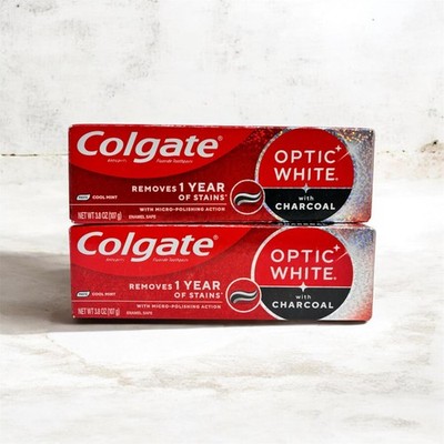 2X Colgate OPTIC WHITE with CHARCOAL Toothpaste Cool Mint Paste 3.8oz ea X03/28+