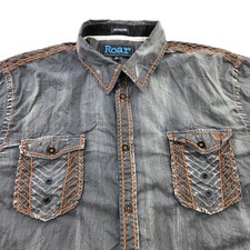 Roar Signature Men's L Gray Embroidered S/S Button Up Tactful II JR Shirt EUC