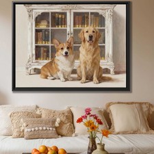 Oil Painting Corgi Canvas Print Dog Artwork Living Room Wall Art Pet Lover Decor