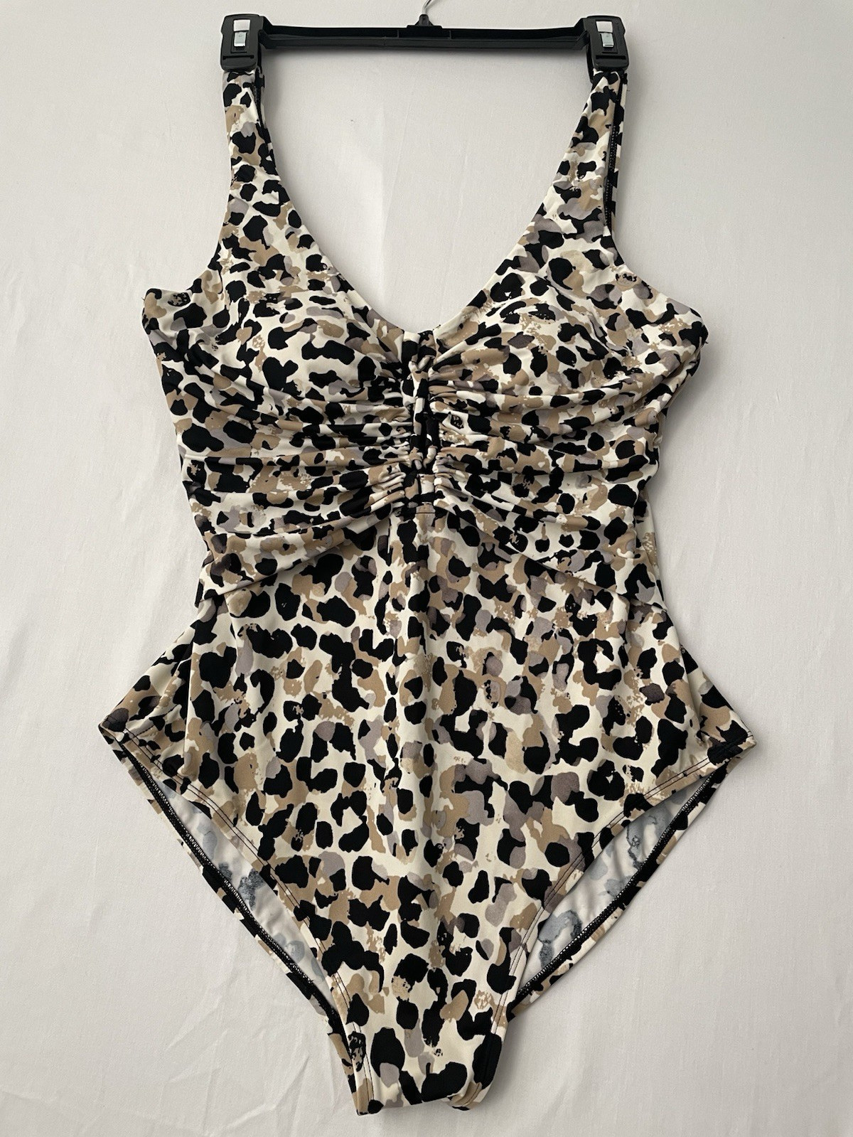 Coastal Blue Women's One Piece Leopard Print Ruched Swimsuit, Sz L